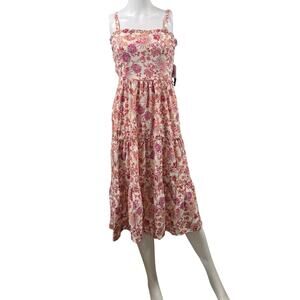City Triangles Dress Women's Size Small Ivory Red Pink Floral Tiered Sundress